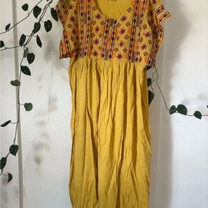 Vibrant boho Yellow Dress with Patterned Top